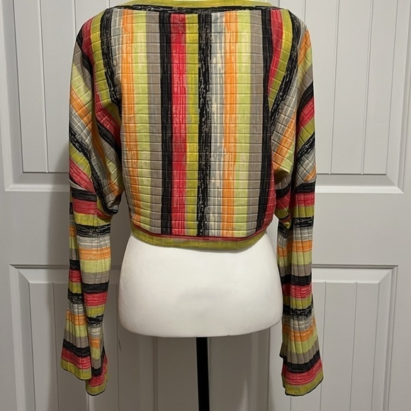 Urban Outfitters Rainbow Striped Cropped Long Sleeve. Wide Sleeve. - Picture 2 of 6